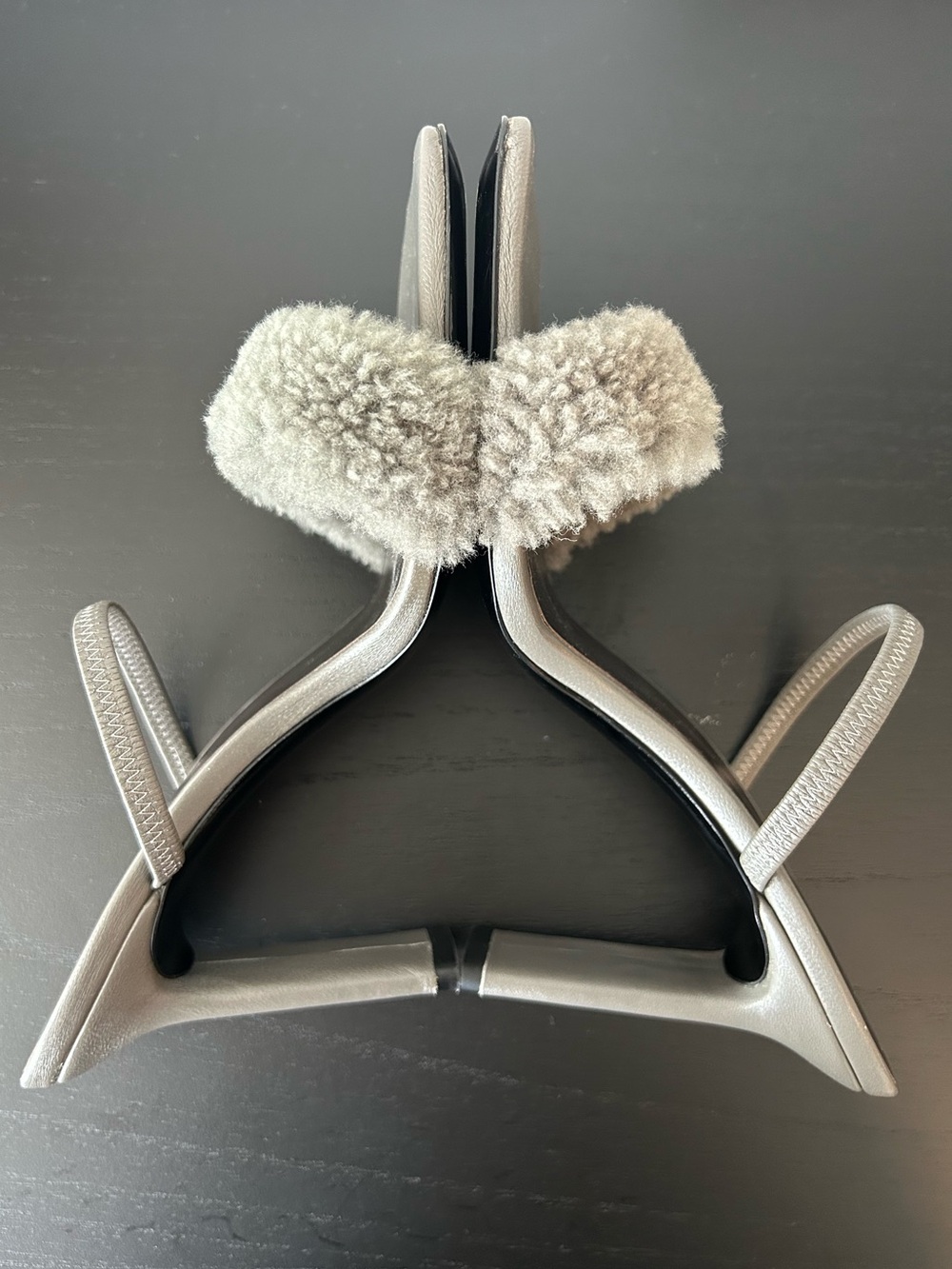 BY FAR Gray Shearling Strap Heeled Sandal - Picture 6 of 10